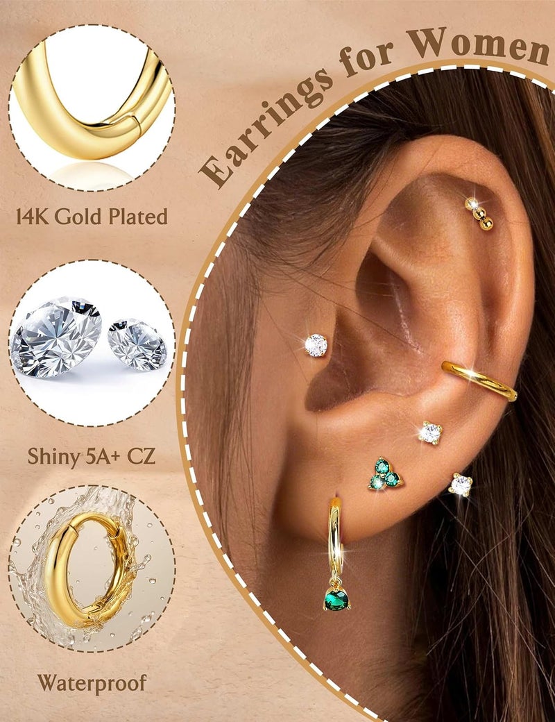 Jstyle Hypoallergenic 14K Gold Plated Stud Hoop Earrings for Women - Surgical Stainless Steel Earrings Trendy Small Hoops Cartilage Earring Stacks Huggie Earring Set for Multiple Piercing Jewelry - Image 3